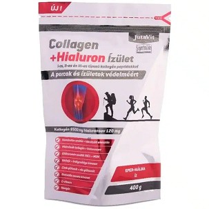Jutavit Collagen + Hyaluronic Acid Joint Formula with Type I, II and III Collagen Peptides 400 g Strawberry-Raspberry Flavor